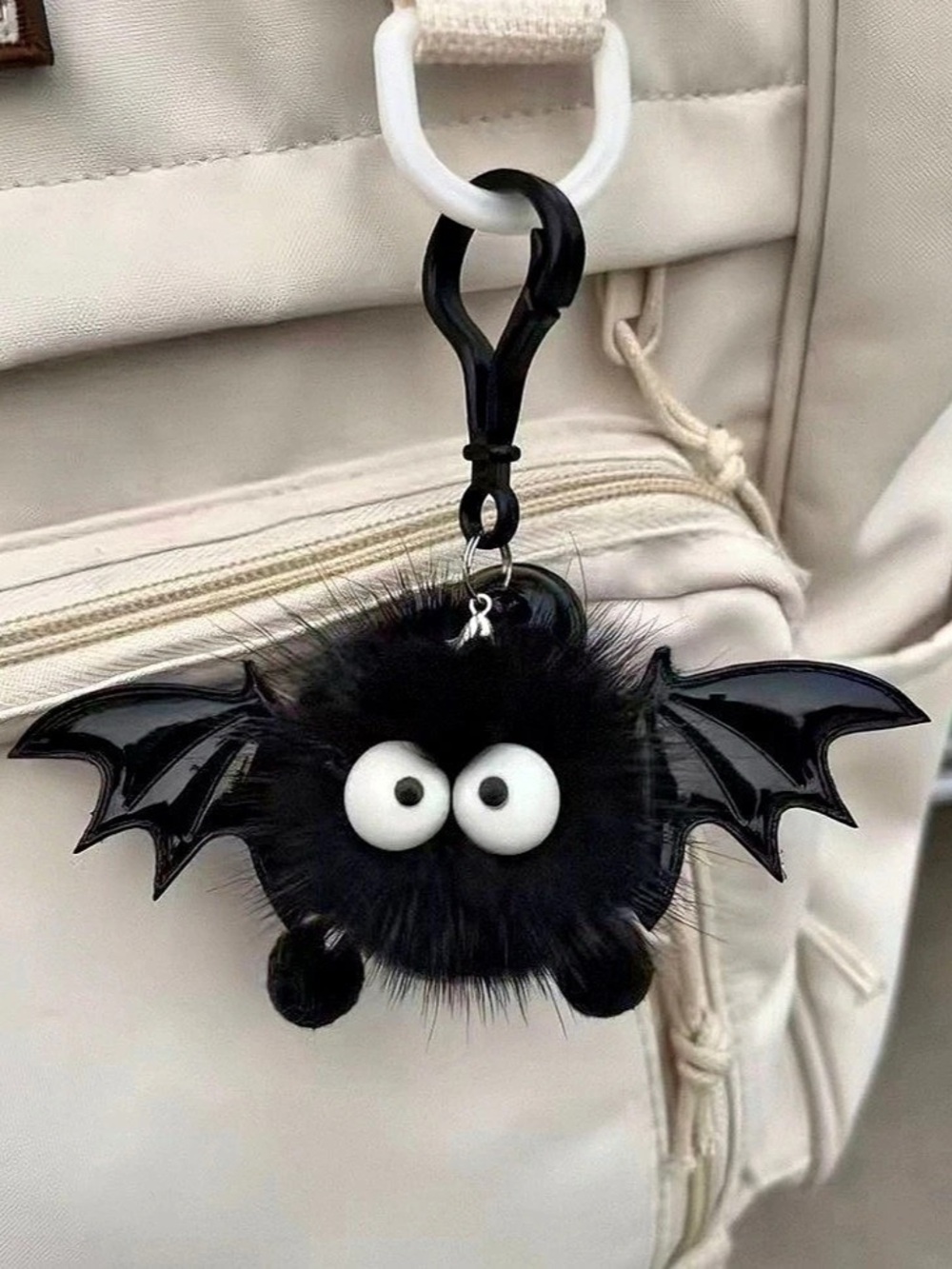 2-pieces Cute Halloween Black Fluffy Bat Keychain Bag Charm